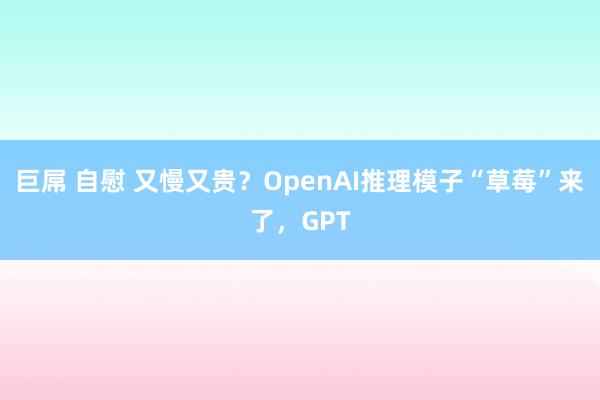 巨屌 自慰 又慢又贵？OpenAI推理模子“草莓”来了，GPT