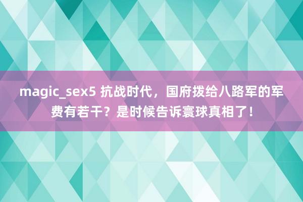 magic_sex5 抗战时代，国府拨给八路军的军费有若干？是时候告诉寰球真相了！