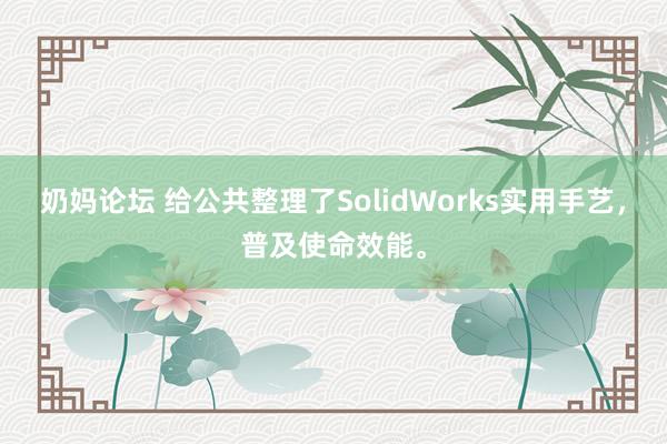 奶妈论坛 给公共整理了SolidWorks实用手艺，普及使命效能。